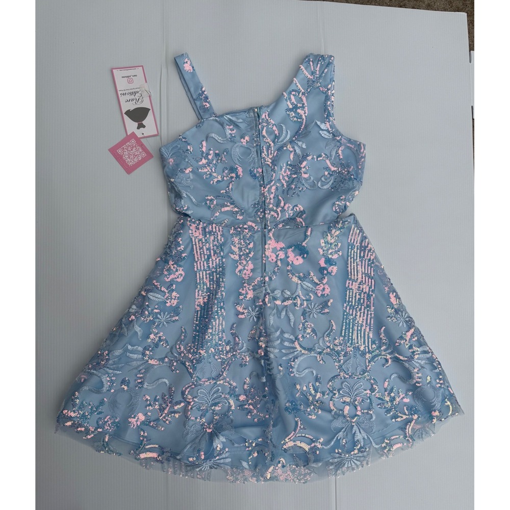 Rare Editions Girls Blue Sequin Floral Cut-Out Party Dress Size 14 E431755